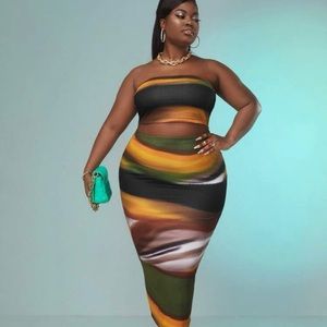 SHEIN SXY Plus Tie Dye Tube Top & Skirt